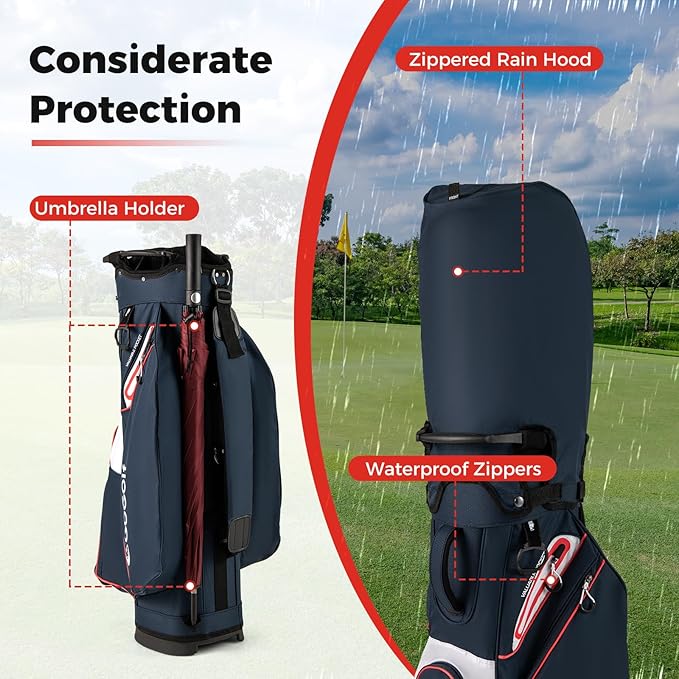 Tangkula Golf Cart Bag, Lightweight Golf Bag with 14-Way Divider Top, Portable Golf Club Organizer Bag with Cooler Pocket, Adjustable Shoulder Strap, Rain Hood & Umbrella Holder for Men & Women