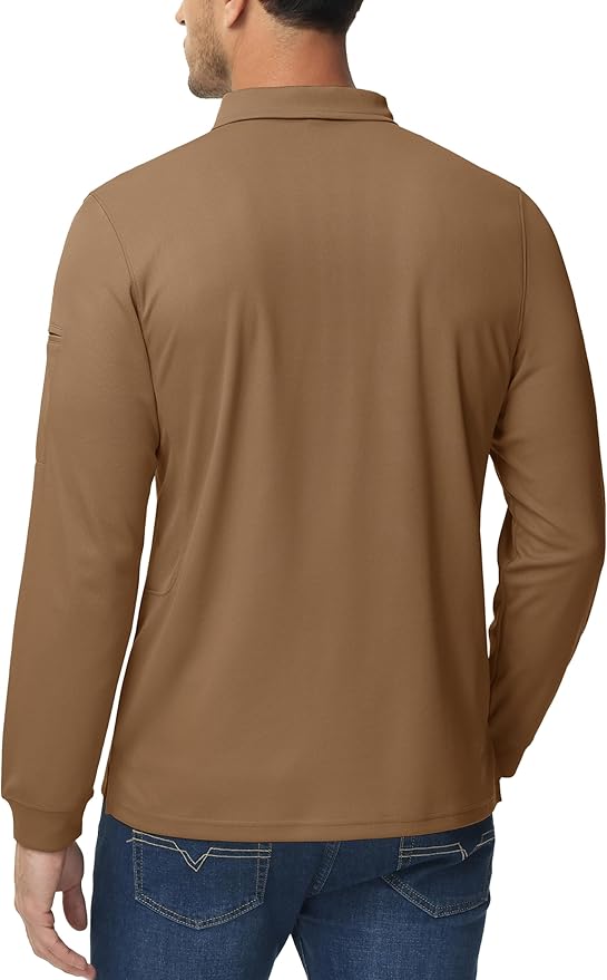 MAGCOMSEN Men's Polo Shirts 3 Button Quick Dry Performance Long Sleeve Tactical Shirts Pique Jersey Golf Shirt