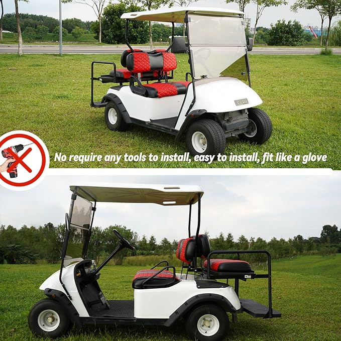 Golf Cart Front and Rear Seat Covers Waterproof and Sun Resistant Marine Grade Vinyl Leather Seat Cover Accessories for EZGO TXT 1994-2013,Red(4PCS)