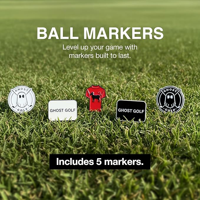 Ghost Golf Ball Markers, 5-Pack - Magnetic Ball Marker Tool for Hat Clip or Divot Tool - Cast Stainless Steel - Cool Golf Accessories & Must Haves for Putting Green - Gifts for Men Golfers