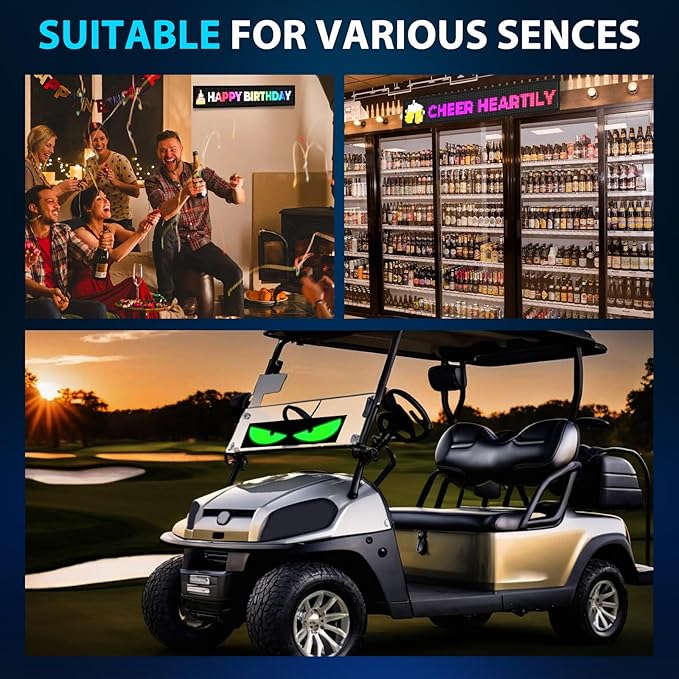Golf Cart Multiple Devil Eyes Light Sign, 23.42"x4.72" Programmable LED Display for Windshield with App Control, DIY Pattern Flexible Screen LED Lights for Festivals Decoration