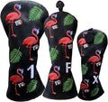 Flamingo Golf Club Headcover 3 Wood Head Cover Golf Premium（PU Leather Driver Fairway Wood Hybrid Head Cover Fits for All Brand