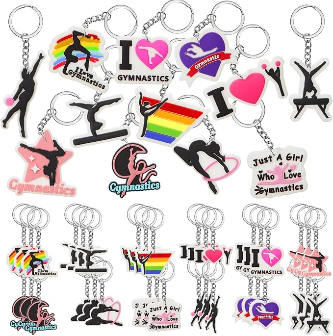 Batiyeer 36 Pack Gymnastics Keychains Bulk Party Favors Sports Ball Key Chains Funny Keyring Gifts for Women Men Birthday Supplies