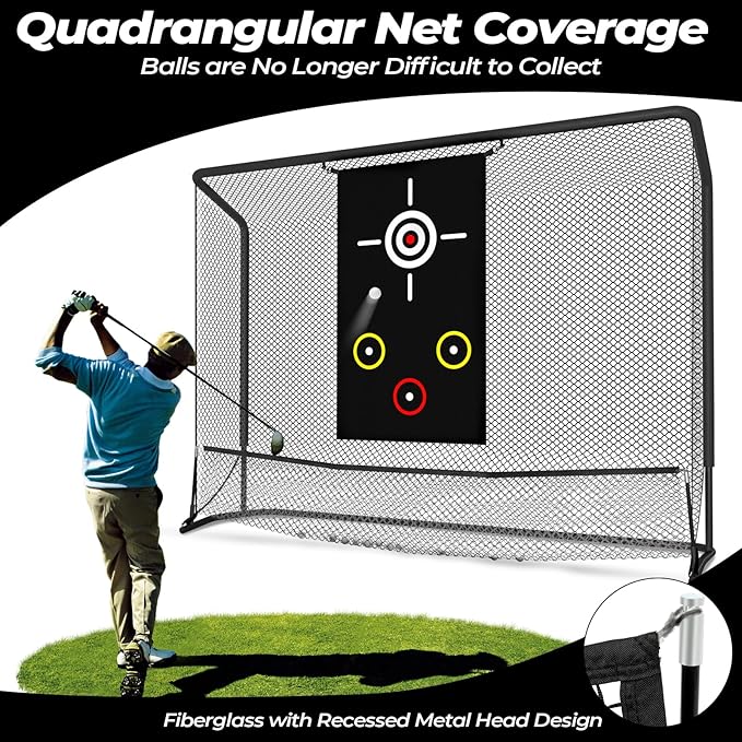FAHKNS Golf Practice Net, Golf Hitting Net, Hitting Net with Target Cloth for Indoor or Outdoor Use, Nets for Backyard, Heavy Duty with Carry Bag (10 x 7.5FT)