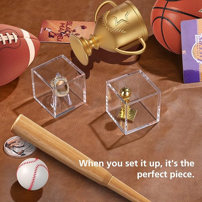 Championship Ring Display Case - Acrylic Display Box and Holder for Super Bowl, Baseball Rings - 4pcs