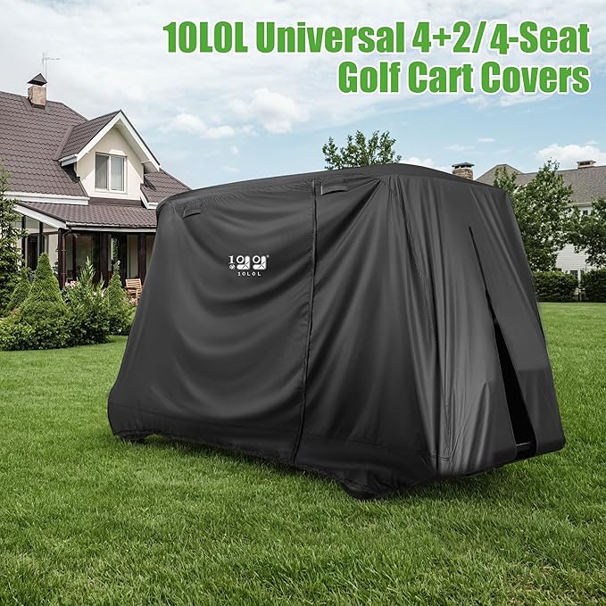 10L0L 4/4+2 Passenger Golf Cart Cover Fits for Yamaha EZGO Club Car,Waterproof 420D Oxford Fabric,Windproof Golf Cart Covers with 3 Zippers