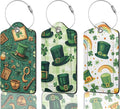 3 Pack Luggage Tag for Suitcase Leather Travel Cruise Luggage Tag with Stainless Steel Loop Name ID Label Privacy Cover for Adults Teens Travel Bag Labels Set (St. Patrick’s Day)