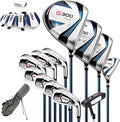 PGM 18 Pieces Men’s Golf Club Set 12pcs Clubs – Titanium #1 Driver, Draw-Biased Hybrid, High-Strength Irons, Forgiving Putter, Stand Bag with 5 Head Covers