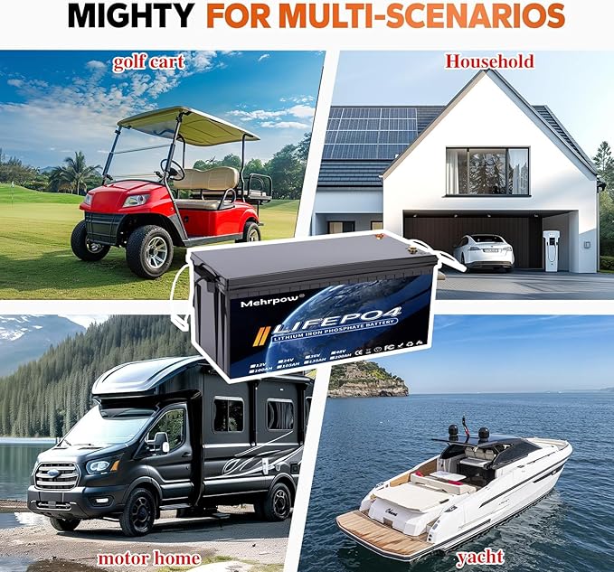 36V 105Ah LiFePO4 battery, built-in Bluetooth 200A BMS and LCD display, IP65 waterproof and dustproof, with 43.8V 25A lithium battery charger, peak current 1000A, perfect for golf carts