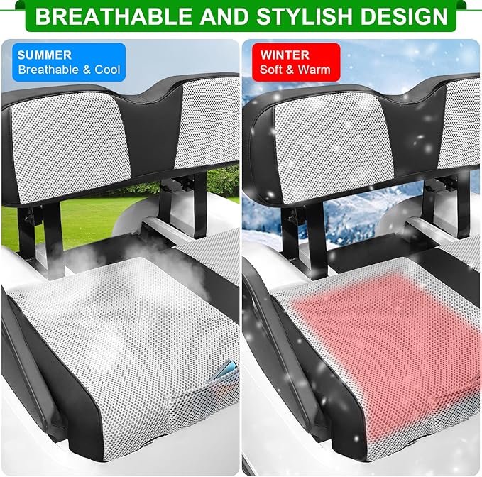 iLSKW Golf Cart Seat Covers for EZGO TXT Seat Cover OEM Front,Breathable Fabric and Leather Front Seat Cover Like Gloves,Full Wrap-Around Design of EZGO TXT (1994-2013) Golf Cart Front Seat Cover