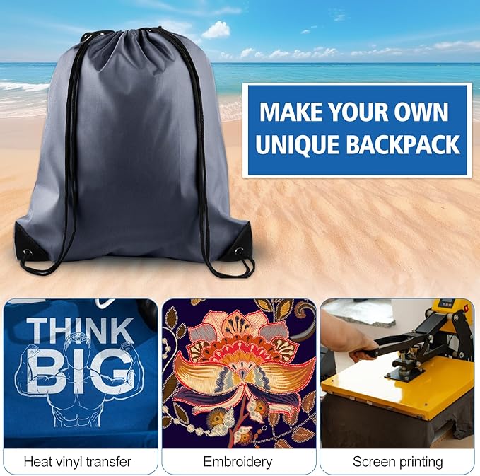 KUUQA 12 Pcs Drawstring Backpack Bags Bulk Gray Drawstring Bag Foldable Gym Bag Sports Cinch Sack String Backpack Storage Bags for Women Men Shopping Gym Travel Sports