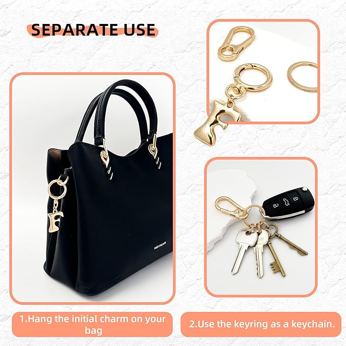 Gold Bubble Heart, Cherry, Bow & More Designs Letter Initial Keychain Bag Charms – Cute Purse Charms for Handbags