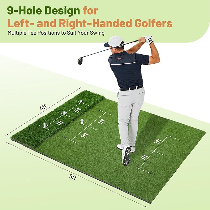 Dual Turf Golf Mat 5 * 4FT,Golf Hitting Mats Practice Outdoor/Indoor for Training Chipping Driving Swing,High-Density Artificial Turf Matt for Backyard, Driving Range, Garage