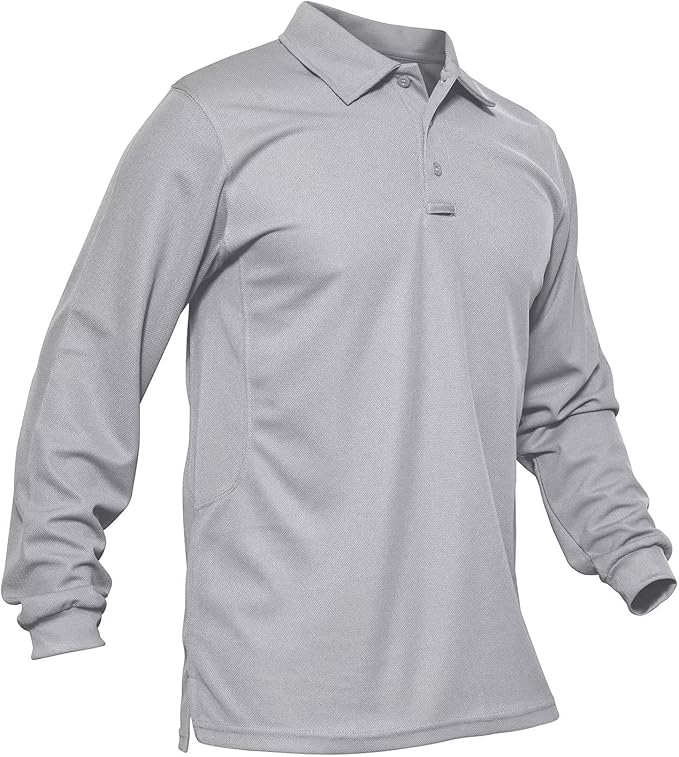 MAGCOMSEN Men's Polo Shirts 3 Button Quick Dry Performance Long Sleeve Tactical Shirts Pique Jersey Golf Shirt
