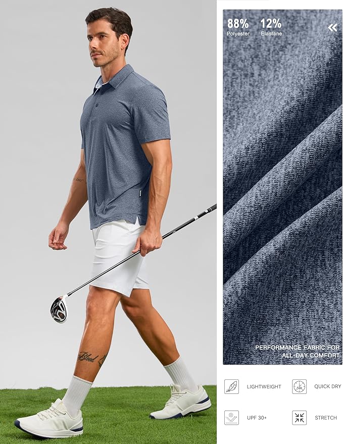 Golf Shirts Heather Polo Short Sleeve Dry Fit Lightweight Moisture Wicking Collared Shirts Casual Athletic Business