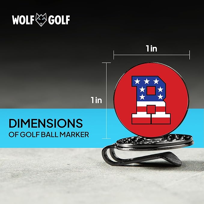 Wolf Golf Towels Golf Ball Marker Hat Clip | USA Monogram | 1 Magnetic Clip + 3 Ball Markers | Patriotic Golf Accessories for Men & Women