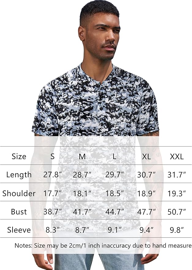 TAPULCO Mens Collarless Golf Shirts Short Sleeve Dry Fit Stretch Casual Breathable Lightweight Tshirts