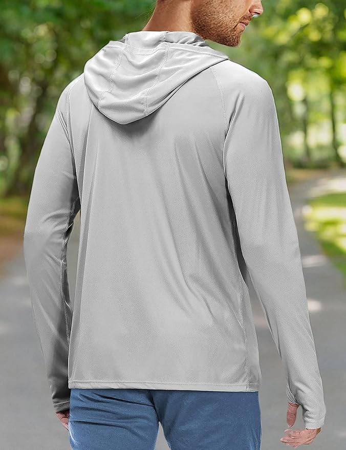 Roadbox UPF 50+ Fishing Shirts for Men, Long Sleeve UV Sun Protection Hoodie, Outdoor Hiking Running Swimming Rash Guard
