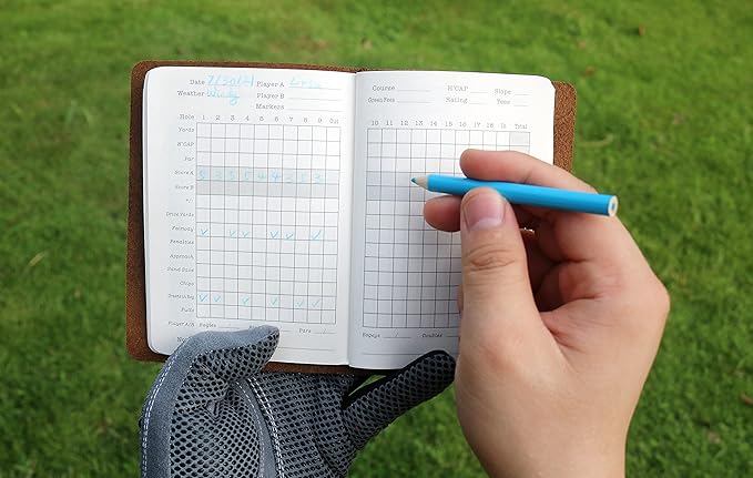 Handy Picks Leather Golf Log Book, Handmade n Refillable, Golf Log n Yardage Book Included