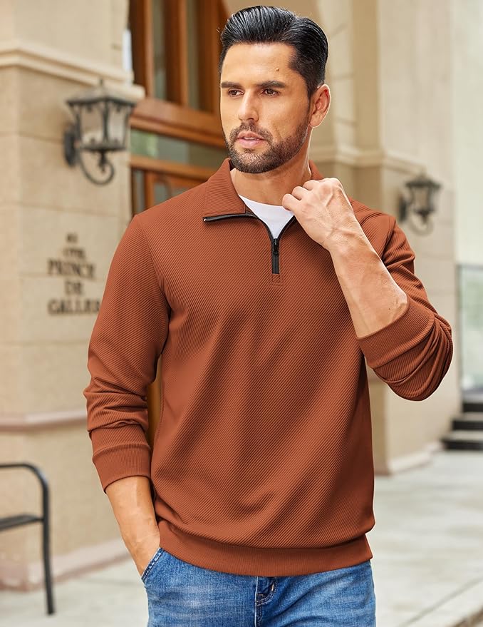 COOFANDY Mens Quarter Zip Pullover Sweatshirts Lightweight Long Sleeve Mock Neck Sweater Polo
