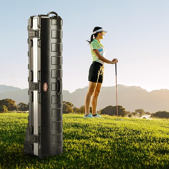 SKB Staff ATA Hard Shell Plastic Golf Travel Case for Cart Bags with Wheels - Heavy-Duty Rolling Club and Driver Carrier for Airline Transport, Impact-Resistant with TSA Locking Latches