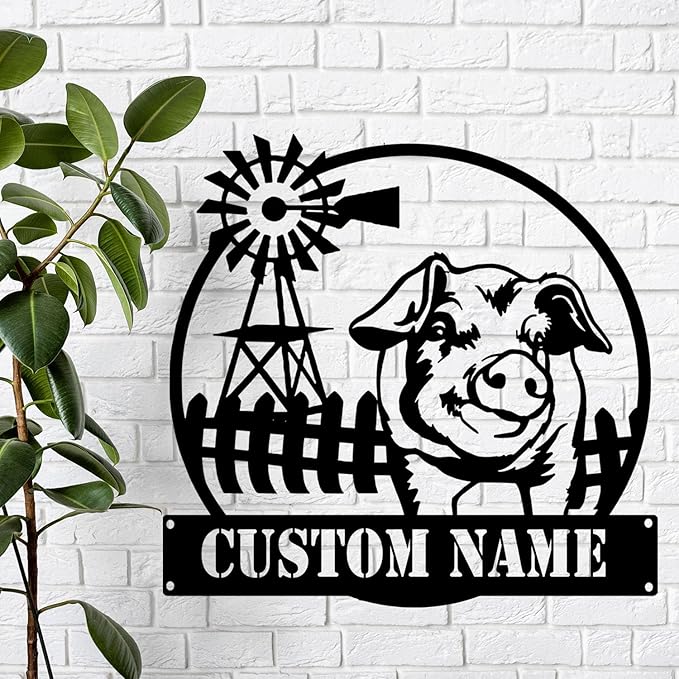 Custom Funny Pig Farmhouse Metal Sign, LED Lights Wall Art, Unique Home Decor for Kitchen or Living Room, gift for Animal Lovers, Handcrafted Hanging Decoration