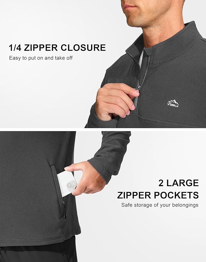 Pudolla Men's Quarter Zip Pullover with 2 Pockets Fleece Warm Soft Golf Sweatshirts for Athletic Workout Running