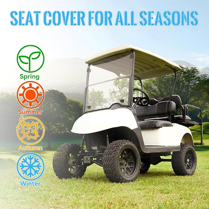 Golf Cart Seat Covers fits Club Car Precedent/DS/EZGO RXV/TXT/Yamaha Front Rear Seat Cushion，Black Leather Custom Stripe Soft Comfortable/Anti-Scratch/Easy to Clean