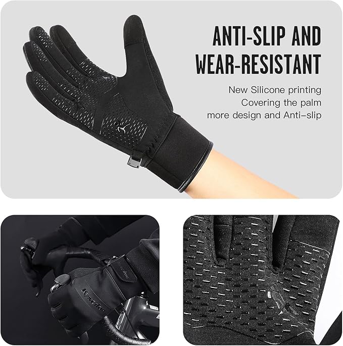 FOXLVDA 10℉ Winter Gloves Men Women, Waterproof Windproof Thermal Touch Screen with Non-Slip Grip and Warm Lining for Cold Weather Cycling Driving Hiking Running Golf Ski Snow Ski Sports Daily Work
