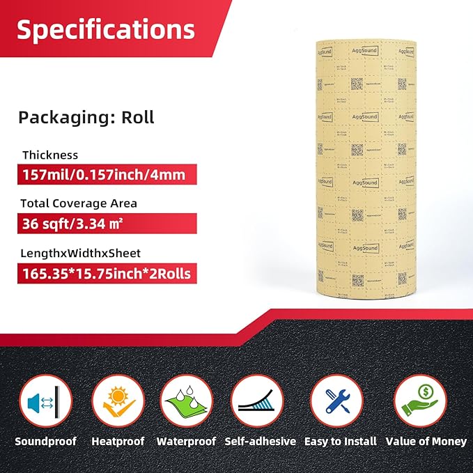 Sound Deadening Mat 157mil(4 mm) 36sqft - Closed Cell Foam Car Sound Deadening Material - Self-Adhesive Hood Insulation Heat Shield Auto Sound Dampening