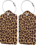 Leopard 2 Pcs Luggage Tags, Privacy Cover Id Label with Stainless Steel Loop and Address Card for Suitcases & Travel Bags