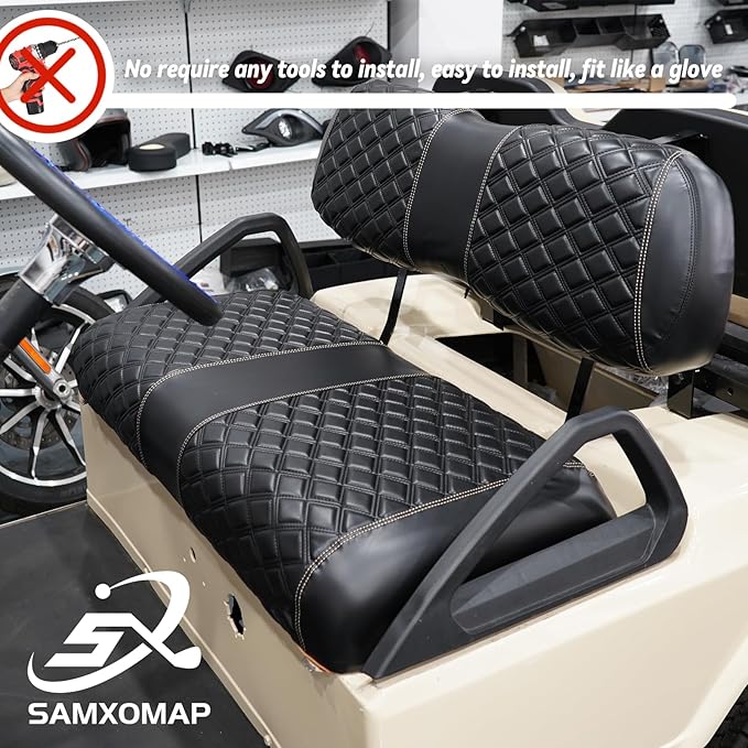 Golf Cart Seat Covers Front and Rear Waterproof and Sun Resistant Marine Grade Vinyl Leather Seat Cover Accessories for Club Car DS 2000.5-up, Black(4PCS)