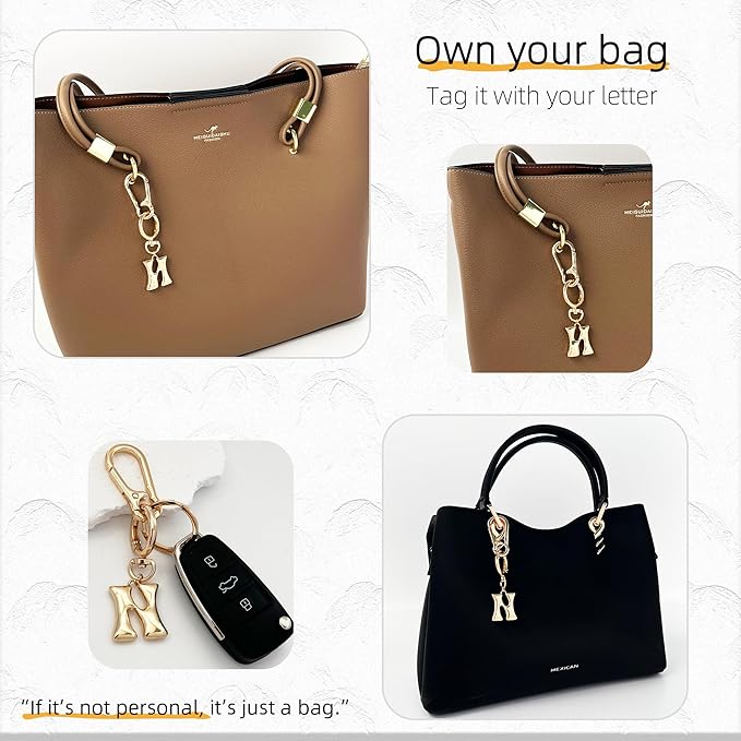 Gold Bubble Heart, Cherry, Bow & More Designs Letter Initial Keychain Bag Charms – Cute Purse Charms for Handbags