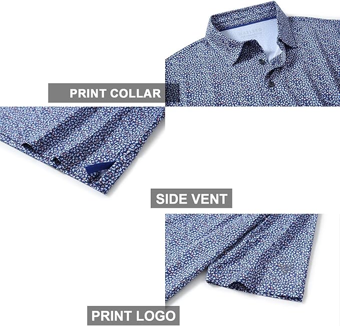 Golf Shirts for Men Dry Fit Short Sleeve Print Performance Moisture Wicking Polo Shirt