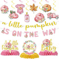 Pumpkin Baby Shower Decorations - 13PCS a Little Pumpkin Is on the Way Baby Shower Banners Hanging Swirls Honeycomb Centerpieces Pink Fall Gender Reveal Party Decorations Decor Supplies