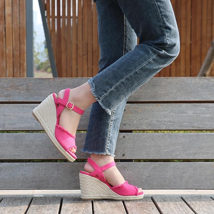 JOY IN LOVE Platform Wedge Sandals for Women 4IN Espadrille Wedge Heels Ankle Strap Sandals