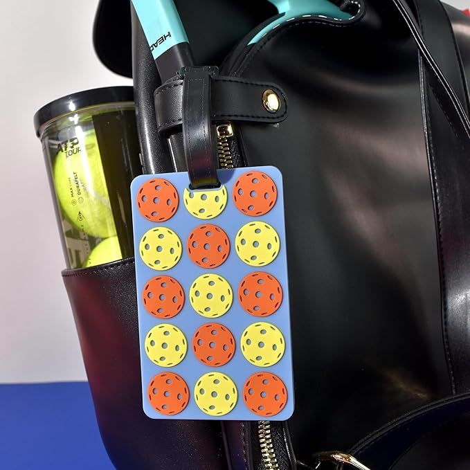 Pickleball Bag Tag – Pickleball Balls Design, Flexible & Waterproof Silicone Luggage Tag, Secure Strap for Bag Identification, Great Pickleball Gift for Players & Enthusiasts