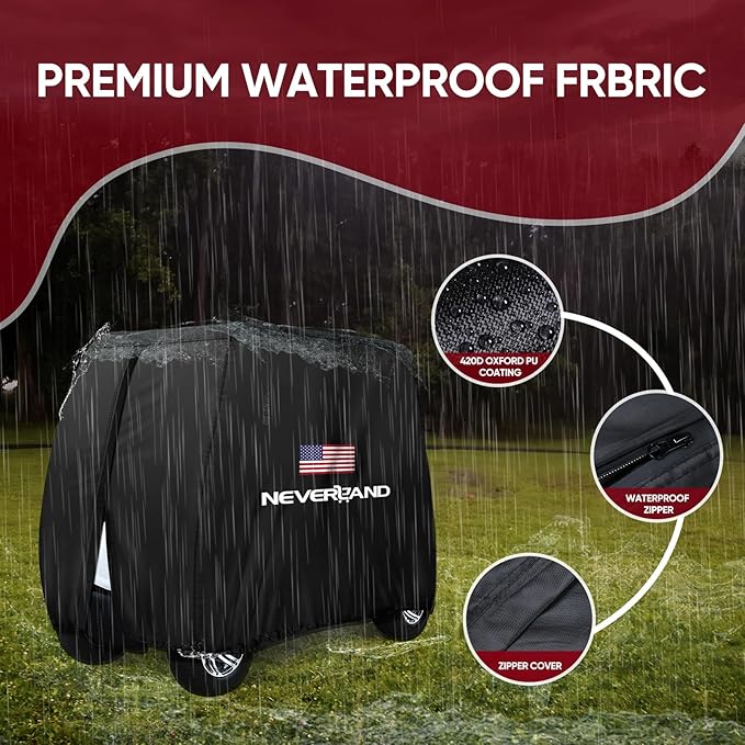 NEVERLAND Golf Cart Cover - Waterproof Golf Cart Covers - Fits for Yamaha Golf Carts EZ GO Club Car - Outdoor Windproof Sunproof (Black + Flag, Fit for 2+2/4 Passenger Cart)