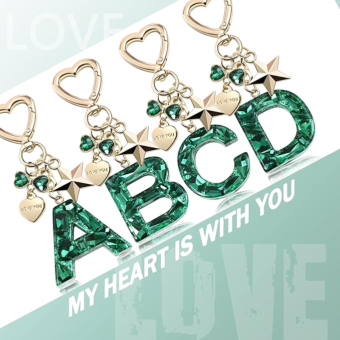 Cute Bling Keychain initial Letter Butterfly Star Pink Purple Gift for Women Girls Bag Cup Charms Accessories