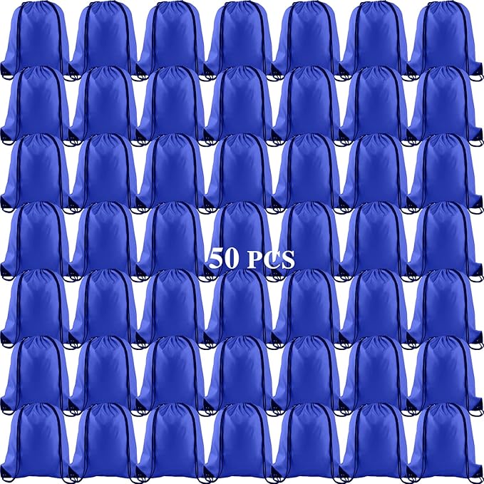 KUUQA 50Pcs Blue Drawstring Backpack Bag Sack Drawstring Bags Bulk String Bags Storage Bags for Sport Gym Traveling