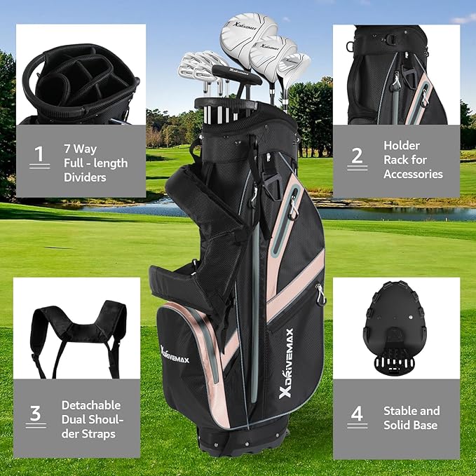 Golf Stand Bag, Lightweight Golf Bag with 8-Way Top Dividers, Golf Bag for Men & Women with Adjustable Dual Strap, Rain Cover, Cooler and Golf Accessory Kit