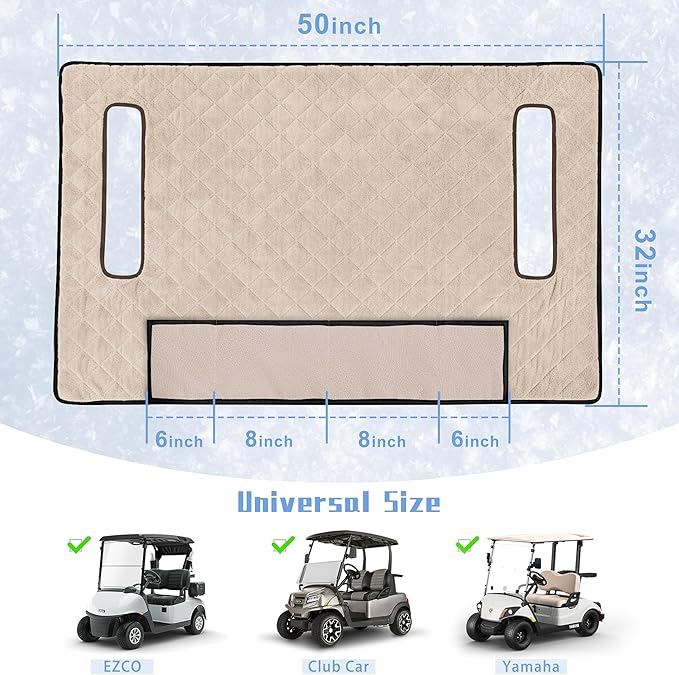 YOKYHOM Golf Cart Seat Covers with 4 Front Pockets, Thick and Non-Slip Golf Cart Seat Towel Blanket, Fits for EZGO, Yamaha, Club Car and More 2 Seats Golf Carts, Khaki