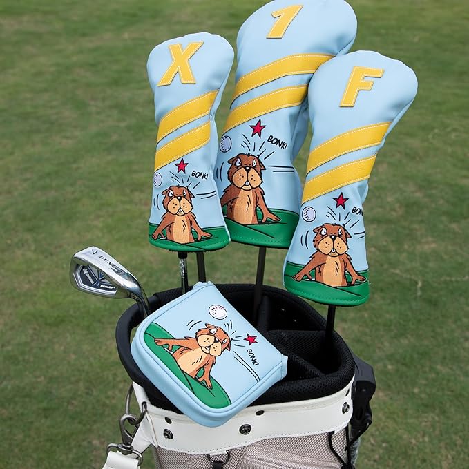 Golf Club Headcover for Driver Covers, Fairway Wood Covers, Hybrid Covers Gopher Style Premium Leather 3 Wood Headcover Set with Interchangeable No. Tags Golf Club Covers