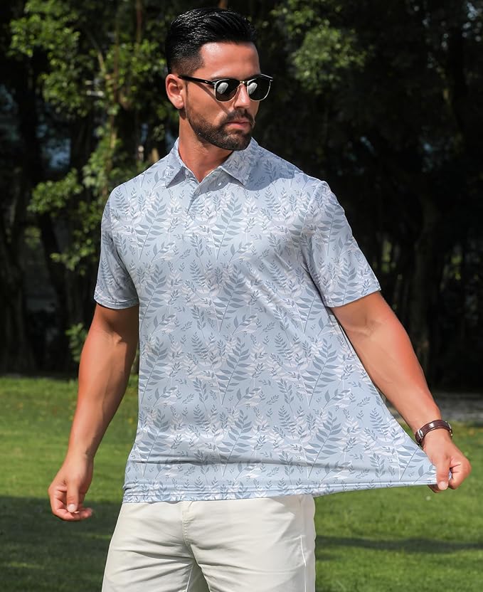 zeetoo Men's Polo Shirts Hawaiian Golf Polos Shirts Short Sleeve Performance Moisture Wicking Mens Golf Shirts