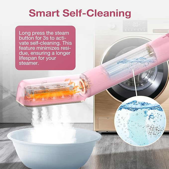 Newbealer 2in1 Travel Iron with Global Voltage, 100-240V Clothes Steamer, Dry Ironing & 2 Steam Levels, Non-Stick Ceramic Soleplate, Fabric Wrinkle Remover, Auto-off, Self Cleaning, No Clamp (Pink)