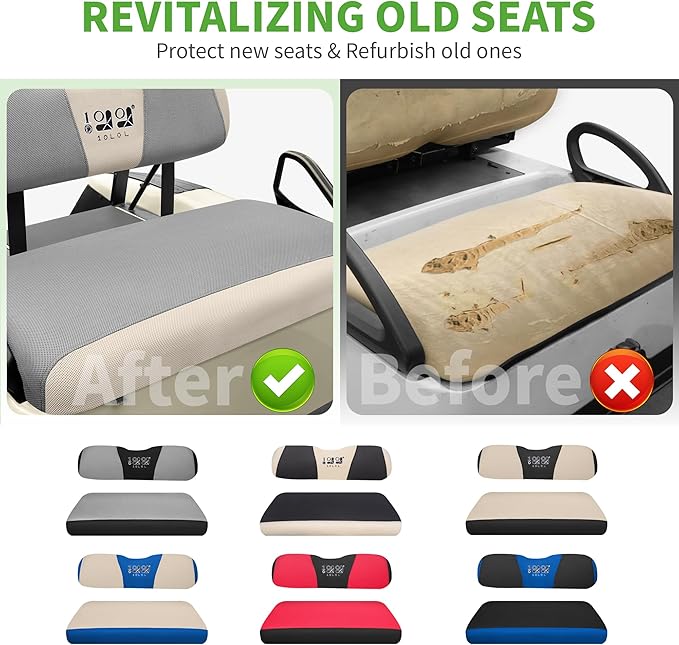 10L0L Golf Cart Seat Covers Kit - Universal Fit for EZGO TXT/RXV Front Seats | Breathable Mesh Fabric | Easy Installation | Gray & Beige (No Staples Required)