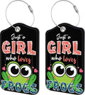 2 Pack Luggage Tags for Suitcase,Cute Frog PU Leather Luggage Tags with Privacy Cover Name Address Labels and Steel Ring,Creative Travel Accessories for Men and Women