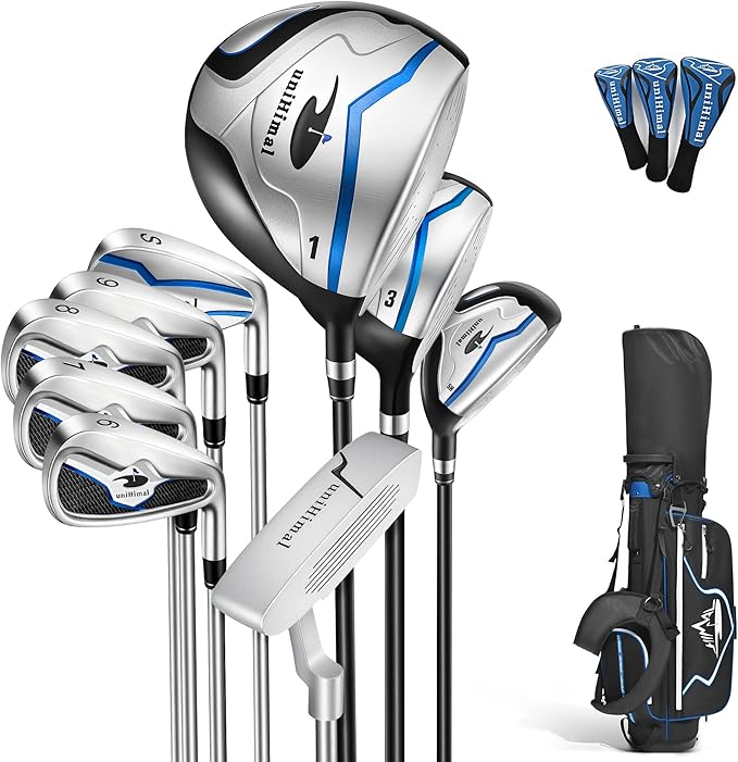 Men’s Golf Club Set, Right Hand – 13–16 Piece Complete Set with Driver, Woods, Hybrids, Irons, PW, SW, Putter, Stand Bag and Headcovers
