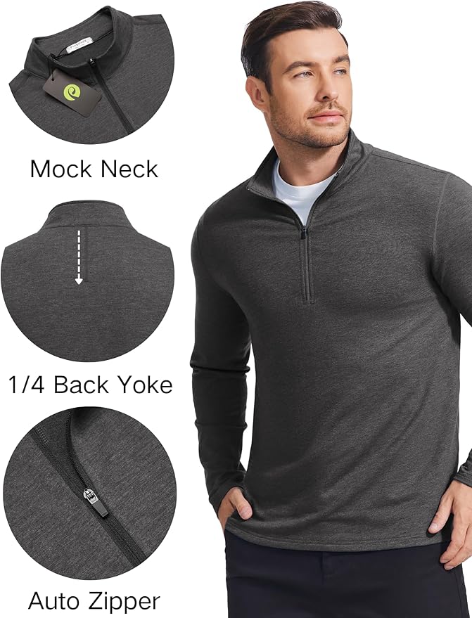 PINSPARK Men's Quarter Zip Up Pullover Mock Neck Sweatshirts Long Sleeve Golf shirts Performance Athletic Casual Workout