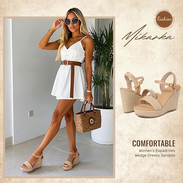 mikarka Women's Espadrille Wedge Sandals: Ankle Strap Platform Open Toe Wedges - Stylish High Heel Dressy Summer Wedges for Women, Inspired by Espadrilles